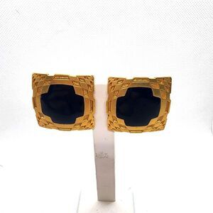 Vintage Gemcraft Gold & Navy Blue Clip-On Earrings